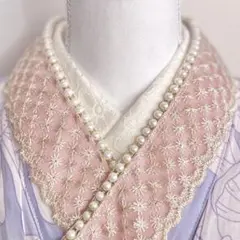 成人式振袖　パール重ね襟レース半衿フリル伊達襟卒業式袴　浴衣着物　サーモンピンク