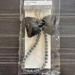 ハンドストラップ　キーホルダー　リボン　黒