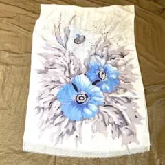 ストール　ショール　大判　ガーゼ　水色　白　アクリル100%　花柄