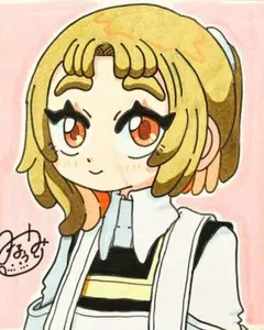 手描きイラスト ミニ色紙 アニメ風 オリジナルキャラクター 女の子