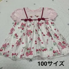 シャーリーテンプル ドーナツ柄ワンピース 90 赤 スイーツ柄レース
