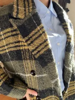 【フランスパリブランド】黄色ウール混紡 ダブルブレスト チェスターコート