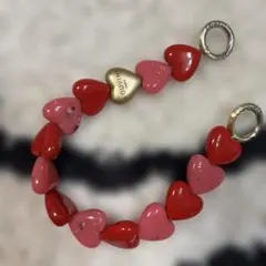 美品【LOUVINI】 ハンドストラップPETIT CUORE　PINK-RED