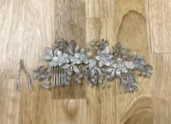 ヘッドドレス シルバー　ウエディング 二次会 ヘアセット ワイヤーリーフと小花