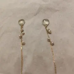 プレナイト　ゴールドチェーン パール ドロップピアス