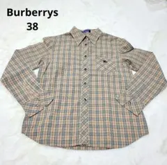 【美品】バーバリー ブルーレーベル ノバチェック シャツ 長袖 刺繍 ベージュ