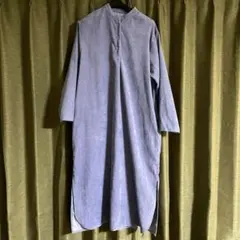 パープル　長袖 コーデュロイ　ワンピース