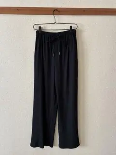 GU リブイージーワイドパンツ　ブラックM
