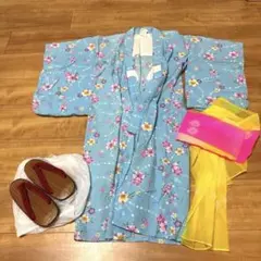 花柄着物セット（水色）　おてんば