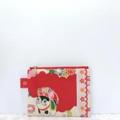 ファスナーポーチ♡犬張子 生成① 12cmファスナー 和柄 狛犬