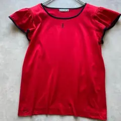 未使用級YSLイヴサンローランパフスリーブ TシャツM 刺繍ロゴネイビーレッド赤のサムネイル