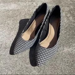 【未使用品】25.0センチ　　ハウンドトゥース柄 ポインテッドトゥ パンプス