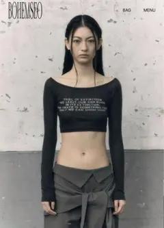 BOHEMSEO オフショルダー クロップドTシャツ ブラック - メルカリ
