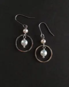 淡水パールとリングのピアス/樹脂フック/樹脂ノンホール/サージカルステンレス