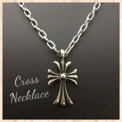 新品！アンティーク風シルバークロス十字架デザインメタルチェーンネックレス