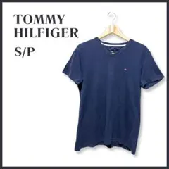 トミーヒルフィガー Vネック Tシャツ 半袖 ワンポイント ネイビー 紺