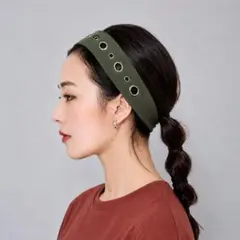 オリーブグリーン ハトメヘアバンド｜Y2K パンク モード