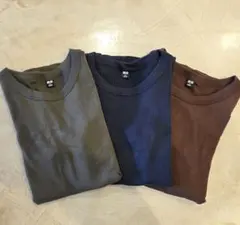 ユニクロ　レディース半袖Tシャツ　3着セット　カーキ ネイビー ブラウン　S Mのサムネイル