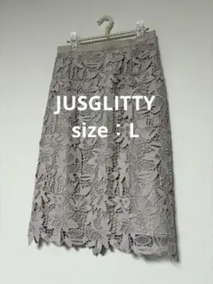 ジャスグリッティー ケミカル フラワー レースタイトスカート ベージュL