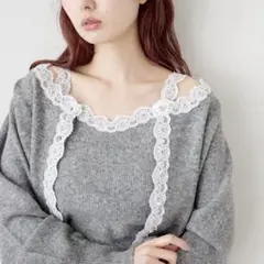 Kastane レースニットキャミ＆カーデSET チャコールグレー Fサイズ