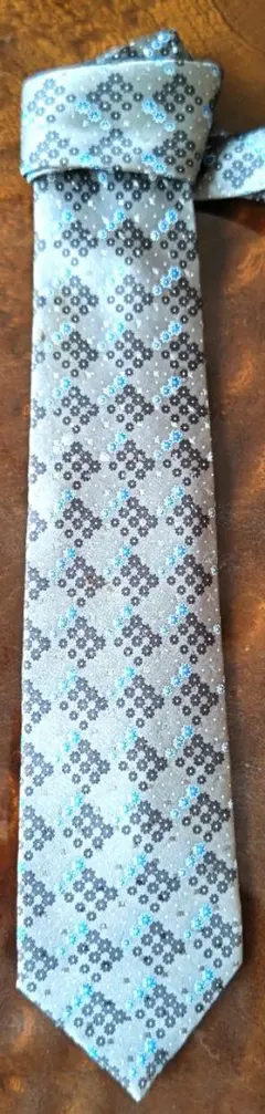 LANVIN 幾何学模様 ネクタイ グレー/青