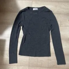 ウール100% グレー リブ編み 長袖セーター サイズ2