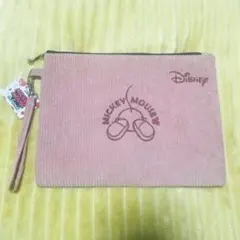 ミッキーマウス　化粧ポーチ　ピンク　コーデュロイ