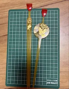葉模様のクリアかんざしセット