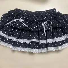 TRALALA 平成 00s ドット柄 レース フレアスカート ミニ丈 ブラック