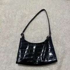 黒 クロコダイル風 ショルダーバッグ