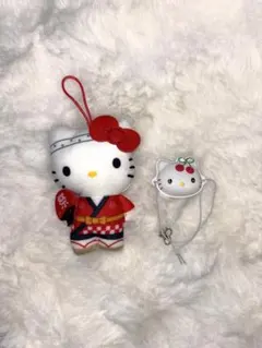 【未使用】ハローキティ ぬいぐるみキーホルダー・カプセルトイおめんキーチェーン