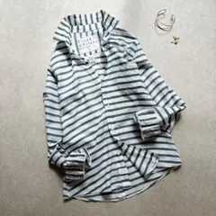 フランク＆アイリーン　スキッパーシャツ　BALLY　ボーダー　ホワイト　XS