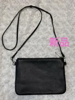 ショルダーバッグ　レディース　黒　合皮　レザー風　ポーチ　サコッシュ【新品】
