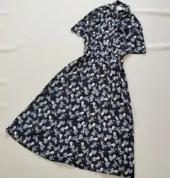 ワンピース レトロ ヴィンテージ 総柄 花柄 ロング 半袖 リボン シャツ