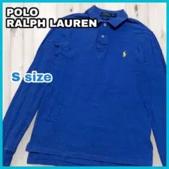 ポロラルフローレン 長袖 ポロシャツ ワンポイント刺繍ロゴ コットン ブルー