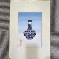 青白磁花瓶の刺繍風アート