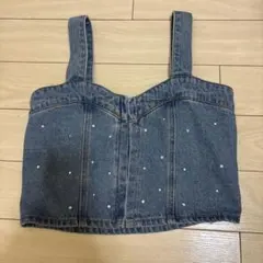 デニムビスチェ ビーズ装飾