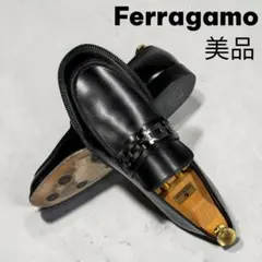 定番 フェラガモ 5.5EE 24cm ガンチーニ ビットローファー 黒 金具