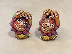 【美品】米子焼 オレンジ シーサー Sサイズ 沖縄 石垣島 米子焼き工房