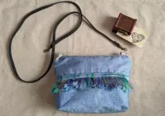 ハンドメイド♡フリンジ付き ファスナーバッグ♡ダンガリー