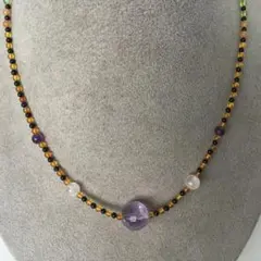【天然石★アメジスト他★パールネックレス★ハンドメイド★ファッション★ネックレス