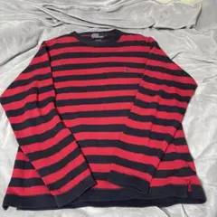 Polo by Ralph Lauren 赤黒ボーダー ストライプニット L