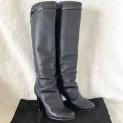 シャネル レザー ココ ベルト ハイヒール ロングブーツ37 ブラック