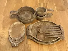 山壽 食器27点セット 無骨な味わい 皿 小鉢 コーヒーカップ 茶色