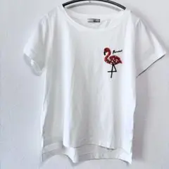 BEATRICE ベアトリス フラミンゴ ビーズ刺繍 Tシャツ 38 白のサムネイル