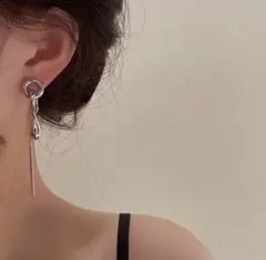 シルバー ピアス ロング 揺れる ドロップ チェーン 韓国アクセか
