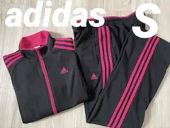 adidas アディダス レディース ジャージ 上下セット S 黒×ピンク