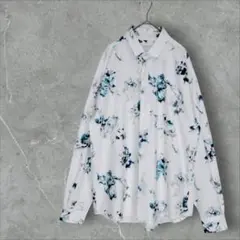 アデイインザライフ 花柄 シャツ ブラウス M 長袖 ホワイト