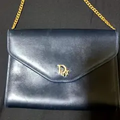 〖ジャンク品〗Dior ネイビー レザー ショルダーバッグ　ゴールドチェーン