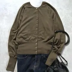 美品 グリーンレーベルリラクシング リバーシブルクルーネックカーディガン